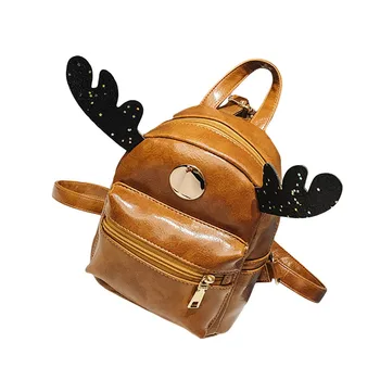 

Children's backpack casual mini elk antler small backpack leather travel bag solid color horizontal direction package Y412
