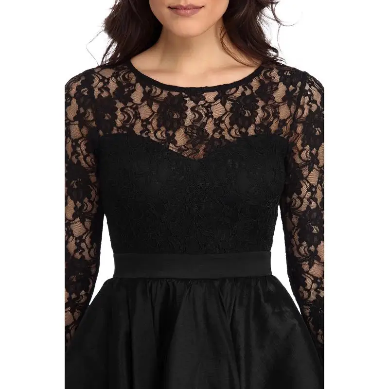 ADEWEL  New 2018 Spring Cute High Low Satin Lace Dress Women Elegant Floor-Length Long Dress Long Sleeve Maxi Party Dresses (3)