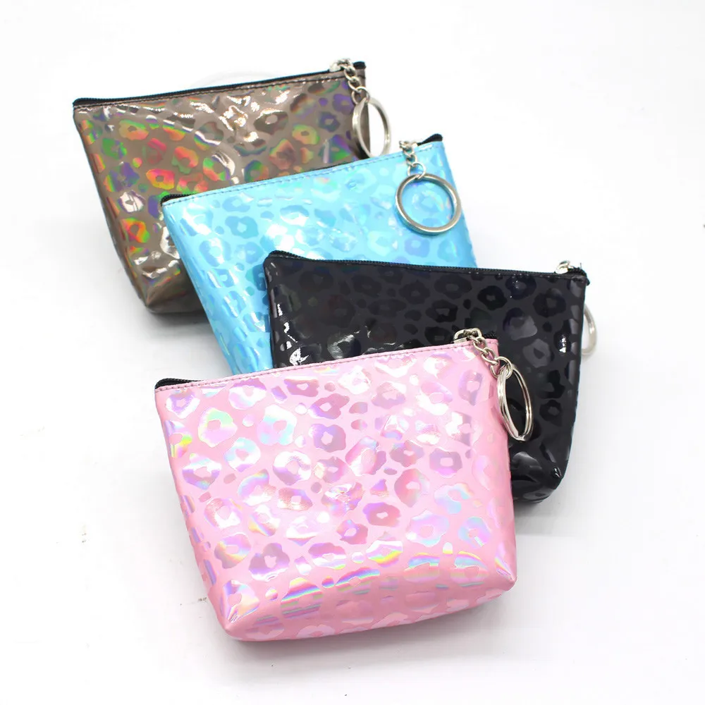 Ретро Дамский кошелек с леопардовым принтом, лазерная сумка на молнии, мини кошелек для монет, маленькая квадратная сумка, сумка для мелочи