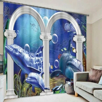 

Animal Bule Sea Dophin 3D Blackout Curtains For Living room Boys Bedding room Drapes Cotinas para sala Decorative