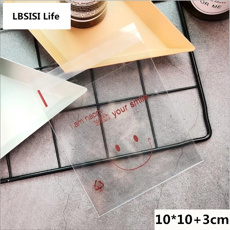 

LBSISI Life 100pcs Smiley Fac Cookie Candy Bags Wedding Favors And Gifts Plastic Birthday DIY Party Soap Biscuits Baking Packing