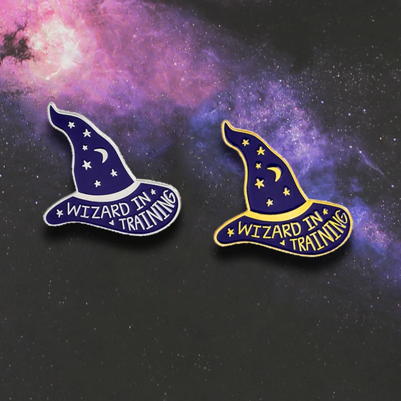 

Cartoon Witch Hat Brooch "Wizard In Training" Enamel Pins Button Fashion Cartoon Pin For Denim Jacket Coat Bag Badge Gift