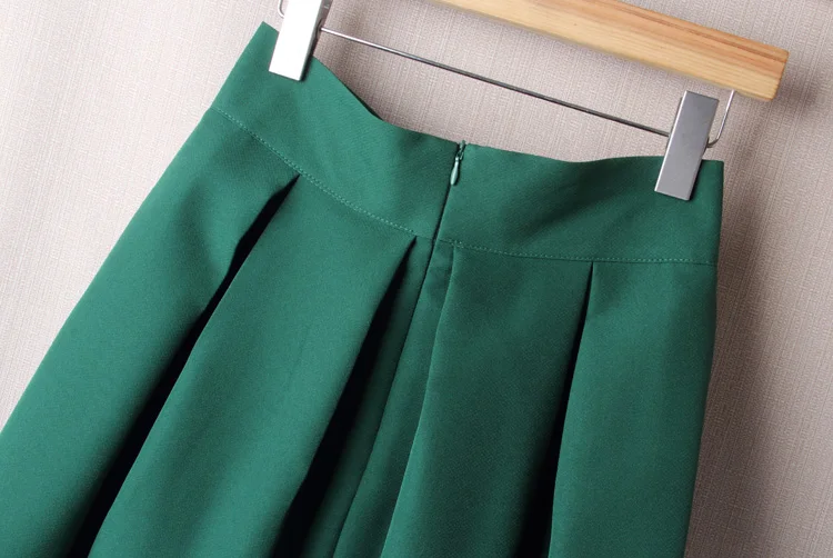 Vintage A Line Big Bow Side Zipper High Waist Pleated Knee Length Skirt