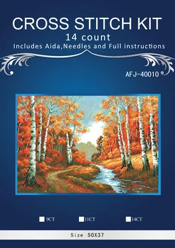 

Top Quality Beautiful Hot Sell Counted Cross Stitch Kit The Golden Grove Birch Tree Forest River riolis 1155