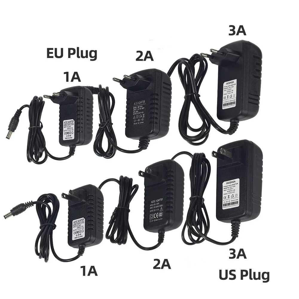AC 100-240V Power Adapter 12V 1A 2A 3A Adapter LED Light strips Power Supply Charger Adaptor EU Plug US Plug AC/DC