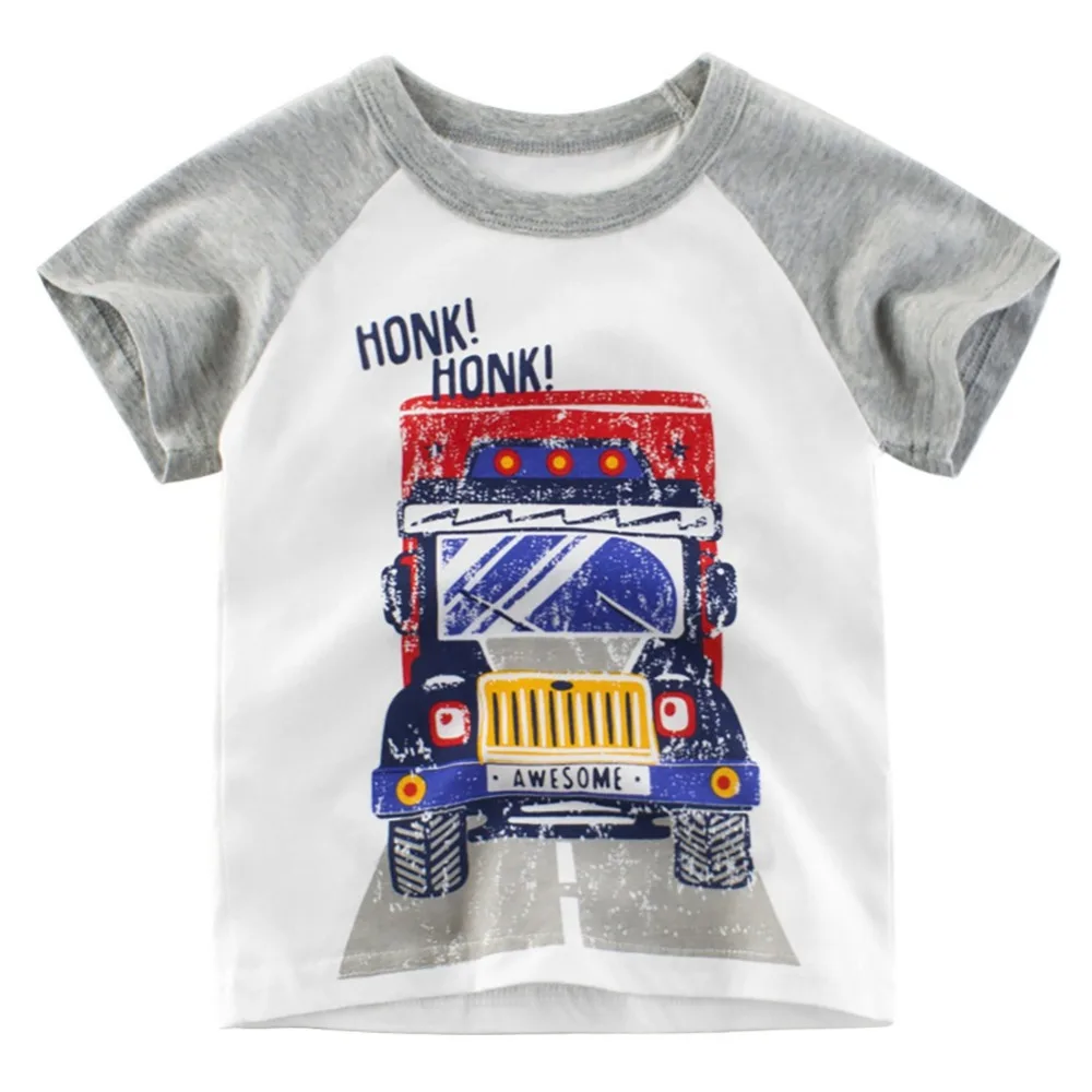 Милая летняя футболка с круглым вырезом для мальчиков, Детские хлопковые футболки с короткими рукавами и принтом машины