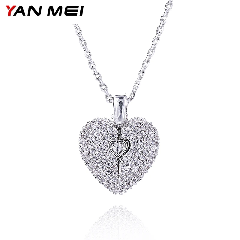 

YANMEI Double Love Heart And Angle Wing Pendant Necklace AAA Cubic Zirconia Choker Collier For Women YMD1228