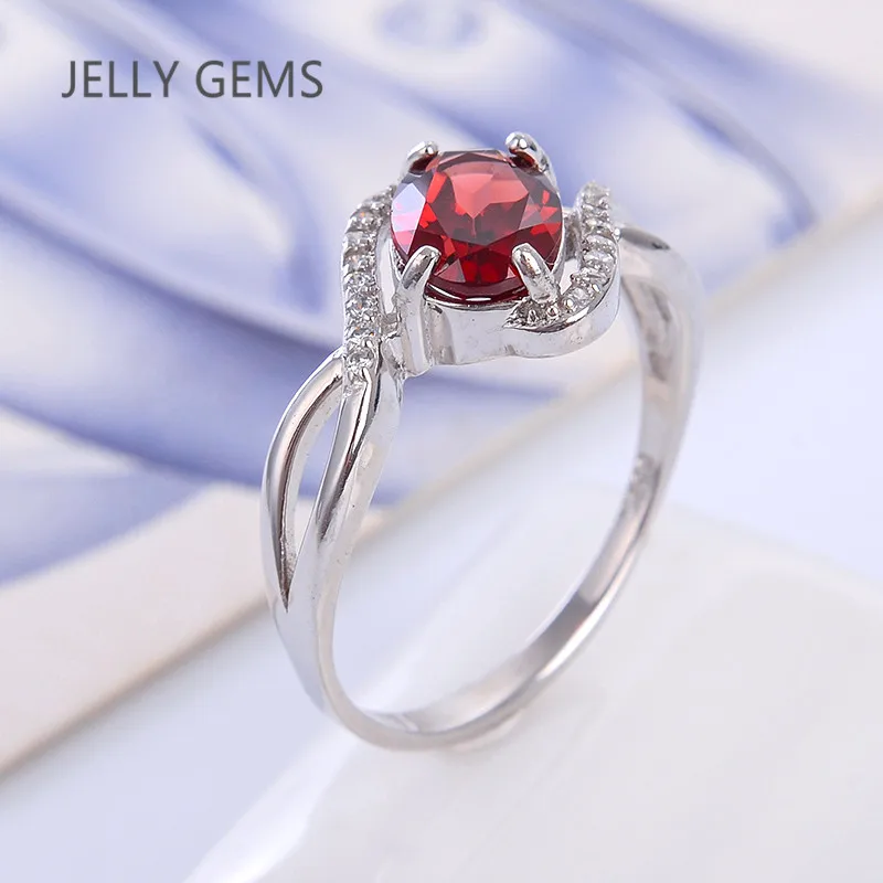 JellyGems Кольцо с натуральным гранатом 925 пробы серебряный винный красный драгоценный камень ювелирных украшений для Для женщин подарок 1.5ct овальный камень 6*8 мм