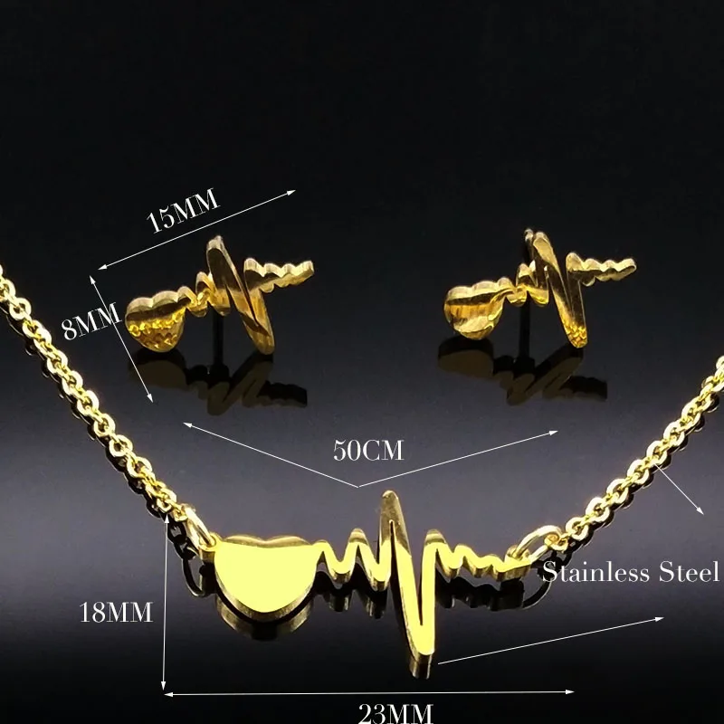 Oro Color acero inoxidable corazón pendientes collar Set joyería de las mujeres oro Color joyería Set juego de joyeria de acero S178505 Oro Color acero inoxidable corazón pendientes collar Set joyería de las mujeres oro Color joyería Set juego de joyeria de acero S178505