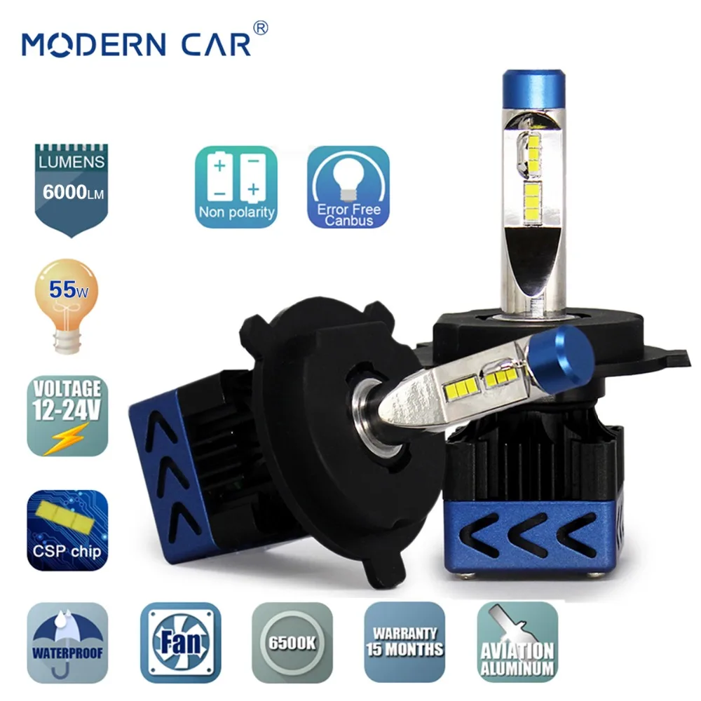 

MODERN CAR LED headlights H7 H1 H4 9005 9006 H11 H13 9012 CSP Chip 55W 6500K 6000LM Error Free Canbus Headlight Bulbs Headlamp