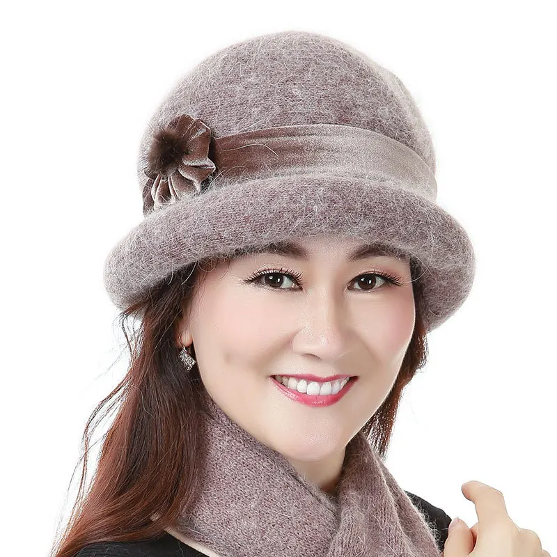 

Old-age hat scarf female rabbit hair old hat female mother warm wool cap winter bonnet old man winter hat