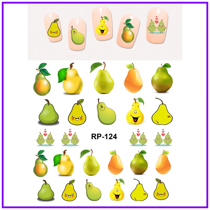 Искусство ногтей Красота наклейка на ногти водная наклейка слайдер мультфильм фрукты оранжевый лимон груша сосна яблоко банан вода Дыня RP121-126