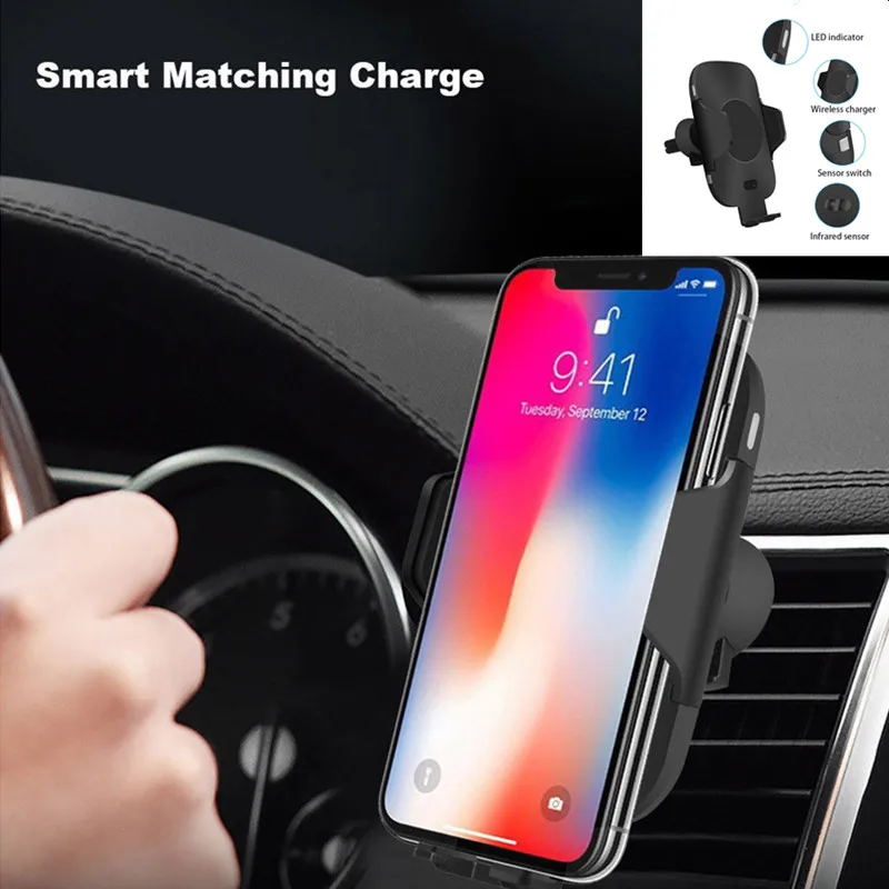 Car Charger Mount Infrared Phone Holder Wireless Chargers For iPhone XS Max 8 Fast Wireless Charging Holders For Samsung S9 S8