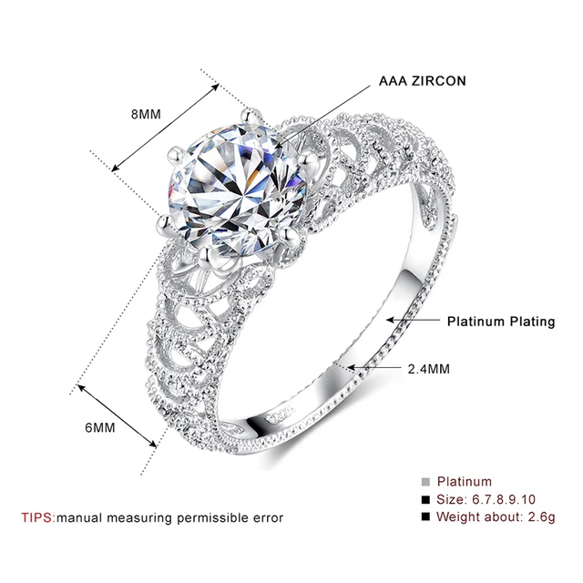 White Silver Color Round Crystal Ring Inlay AAA Cubic Zirconia Engagement Rings for Women Party Jewelry Gift anillos mujer