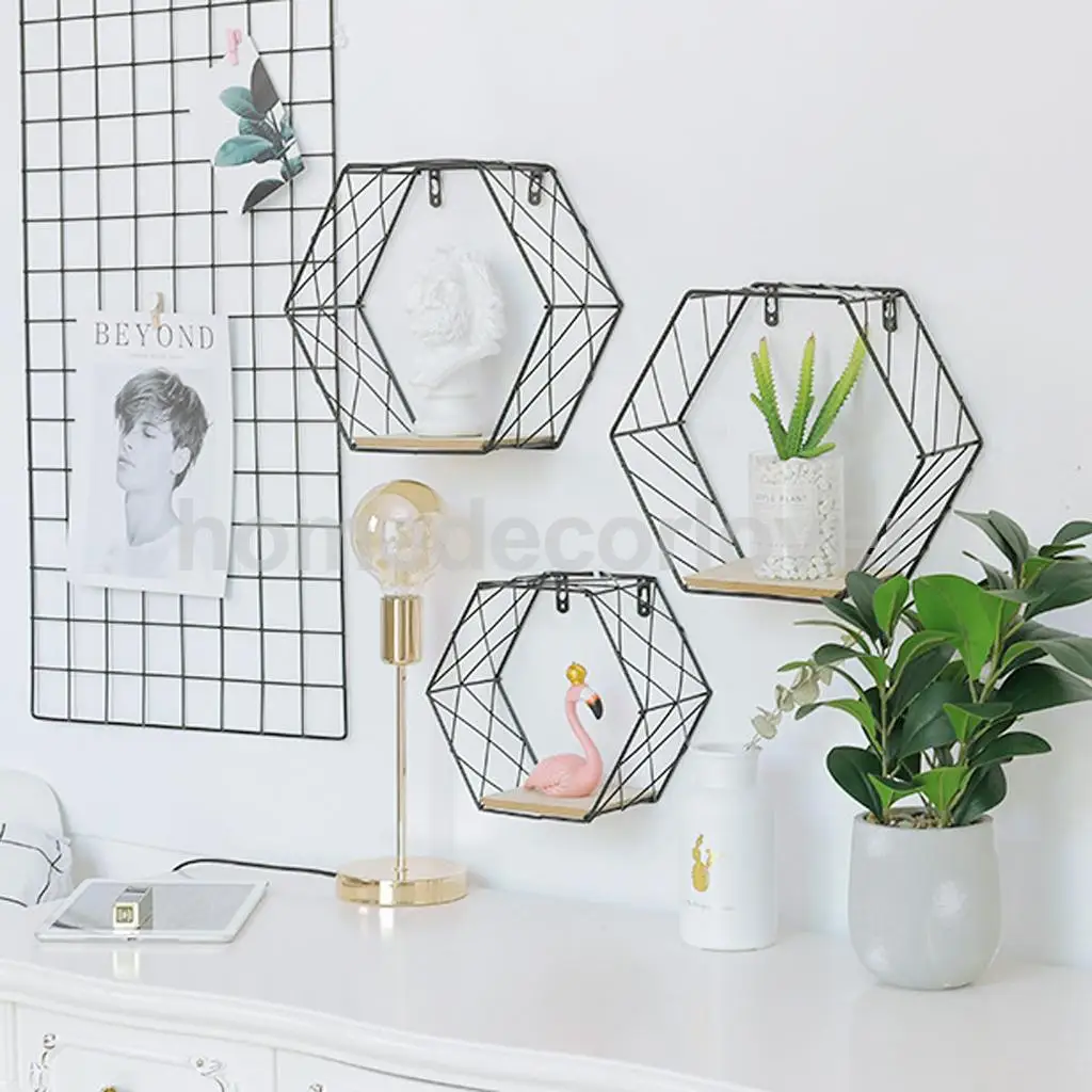 Wall Hexagon Shelf Float Holder Rack Storage Organizer Display Planter Pot Window Box Planter Container Case 8-10inch