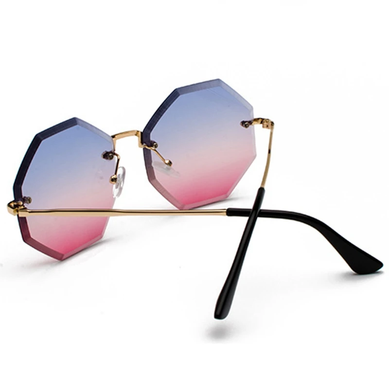 Новые градиентные розовые синие Красные линзы, корейские Солнцезащитные очки без оправы, женские неправильный многоугольник, солнцезащитные очки, брендовые дизайнерские вечерние очки
