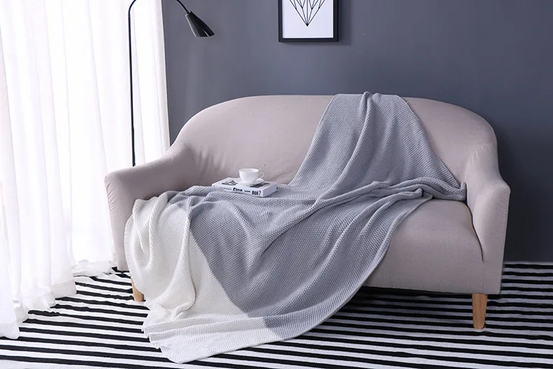

Free shipping Gift Nordic patchwork pattern cotton knitted Throw Blanket rug bedspread sofa lounge home decoration 130cm*170cm
