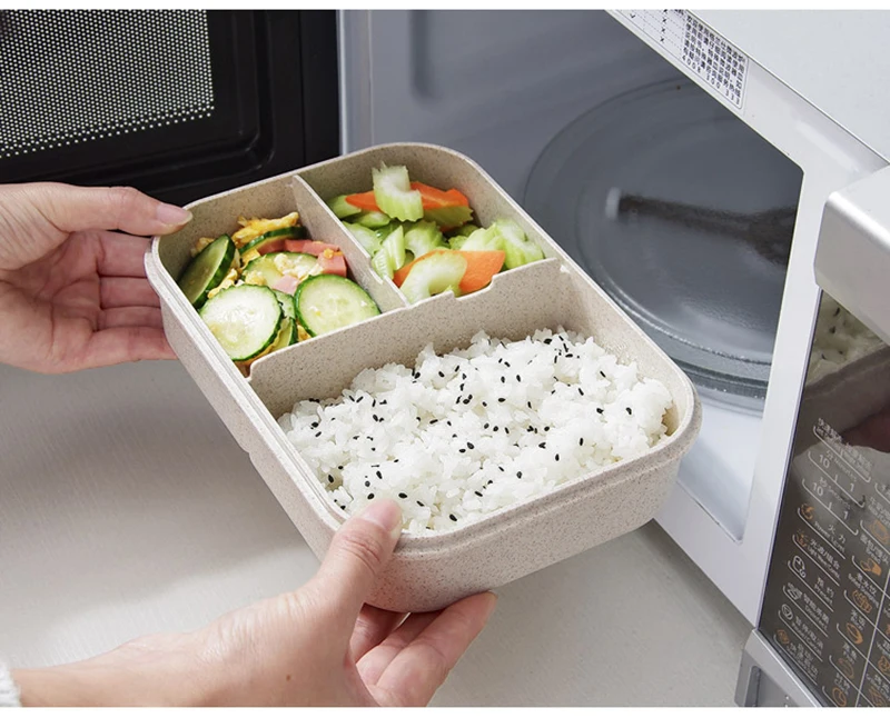 TUUTH Microwave Lunch Box 1200ml Portable Bento Box Wheat Straw Dinnerware Food Storage Container Children Kids School Office A2