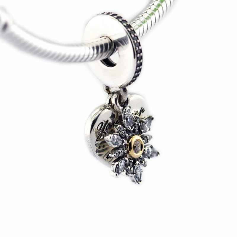 

Snowflake Heart Clear CZ Heart Shape Charm 925 Sterling-Silver-Jewelry Fit Silver Charm Bracelet & Necklace Woman DIY Wholesale