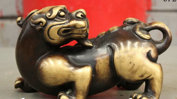 

shitou 003272 8" Talisman Folk Chinese FengShui Pure Bronze Lion Fu Foo Dog PiXiu Beast Statue discount 30% (C0324)