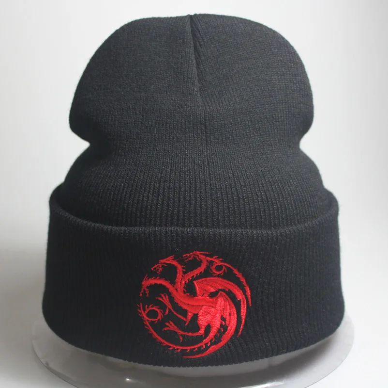 Шапка «Игра престолов», «Ледяной и огненный дракон», шапка, зимняя теплая шапка, шапка в стиле хип-хоп с вышивкой, черная вязаная шапка, шапка для косплея, подарок