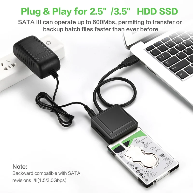 

3 in 1 USB 3.0 Hub 2 Ports Converter with EU/US adapter USB3.0 to SATA Adapter TF/SD Card Reader