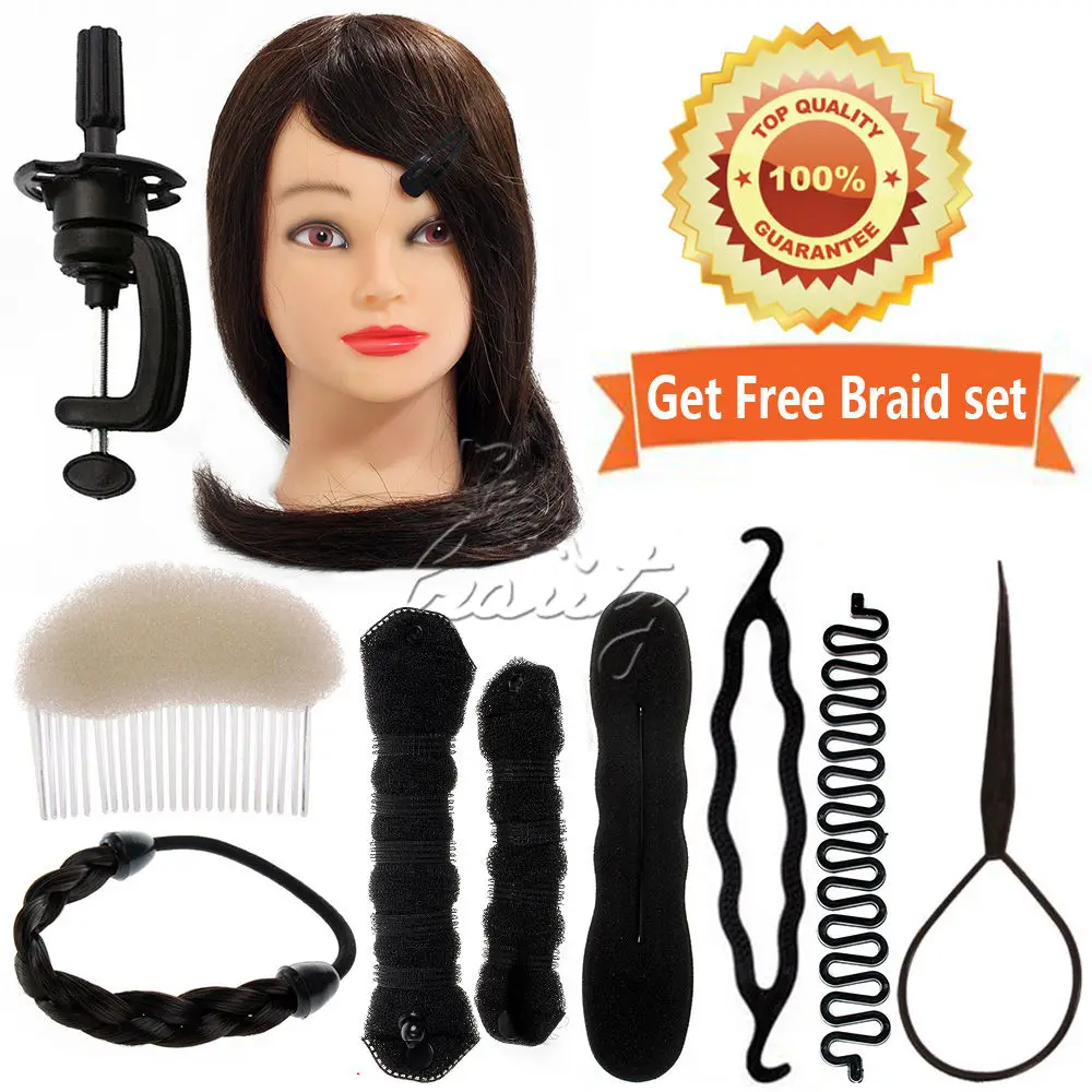 Hairdressing Training Head 55CM Real Cosmetology Mannequin + Braid Sets