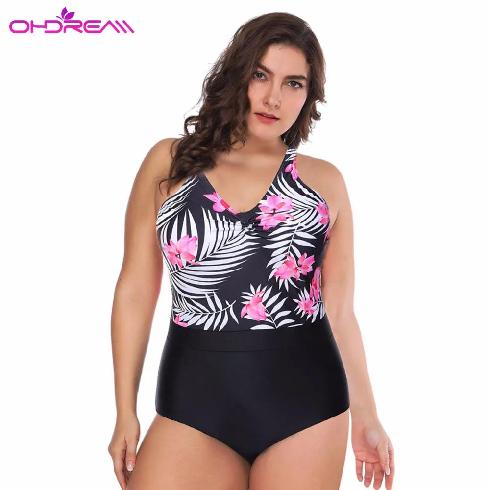 

OHDREAM Floral Swimsuits One Piece Tankini Plus Size Swimwear Bathing Suit Large Beach Wear Women Swimming Suit 2018 -C