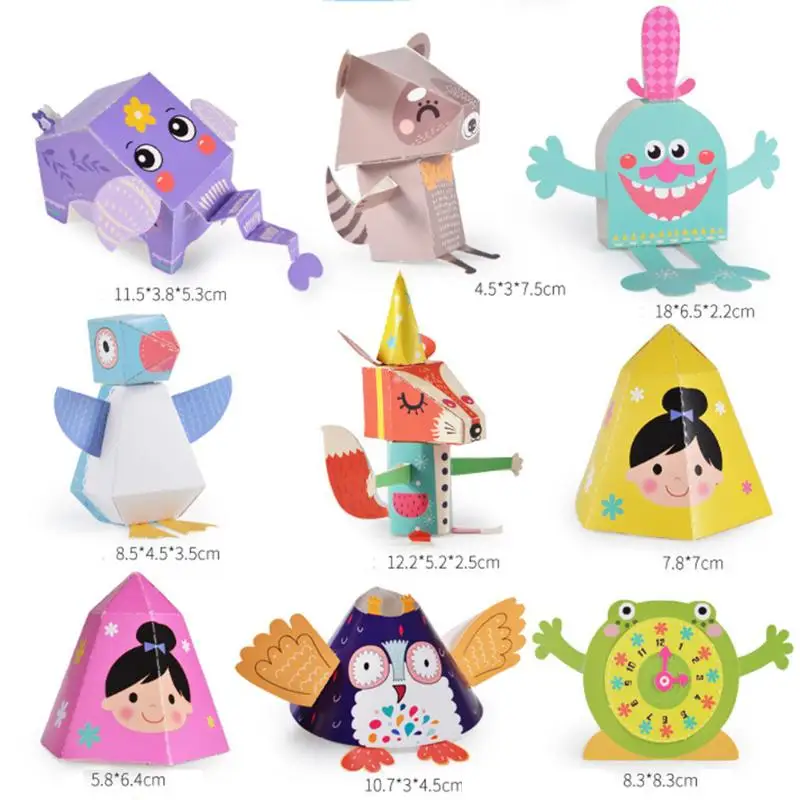

12pcs/Set DIY 3D Animal Vehicle Building Paper Model Puzzles Toy for Children Boys Girls Educational Handmade Paper Folding Toys