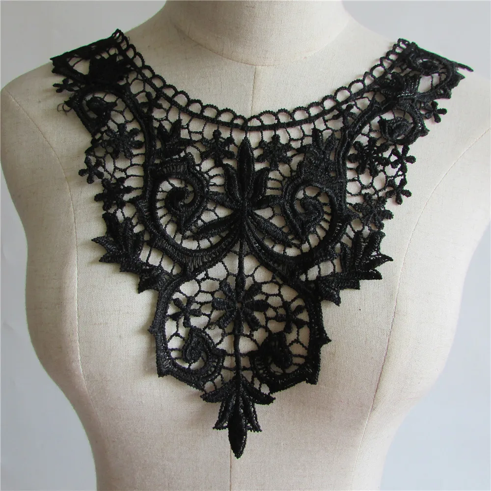 

Fashion style black Lace Collar Neckline Venise Applique Embroidery Sewing on Patch Fabric DIY Dress Accessory 1 pcs sell YL156