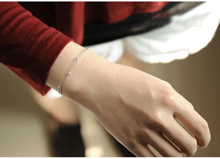 Новая мода 925 Серебряный браслет для Для женщин двойной цепи Бусины браслет Талисманы Pulsera Прямая