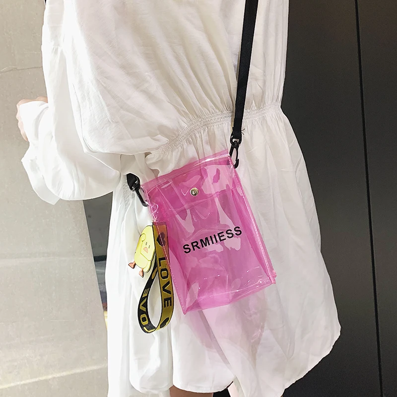 Женская Прозрачная ПВХ прозрачная алфавитная Желейная сумка на плечо US - Цвет: Розовый