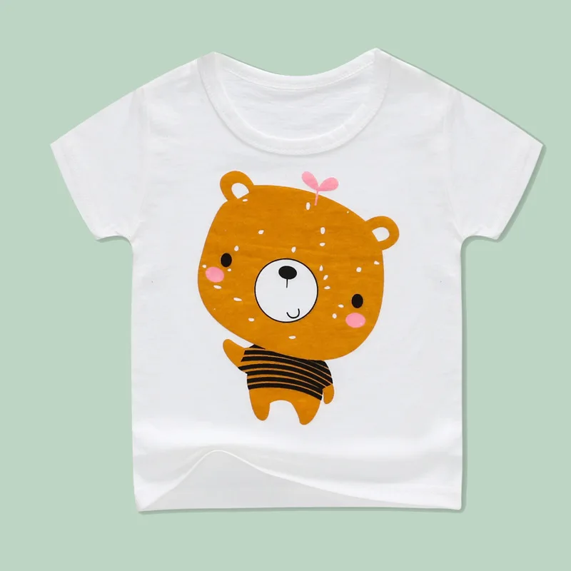 Футболка для девочек детская одежда с рисунком Новинка г. Летняя модная детская хлопковая футболка с короткими рукавами для девочек s для мальчиков - Цвет: bear