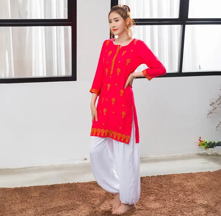 Индийский традиционный Женский костюм для йоги хлопок ручной работы вышивка топ короткие стили красная куртка