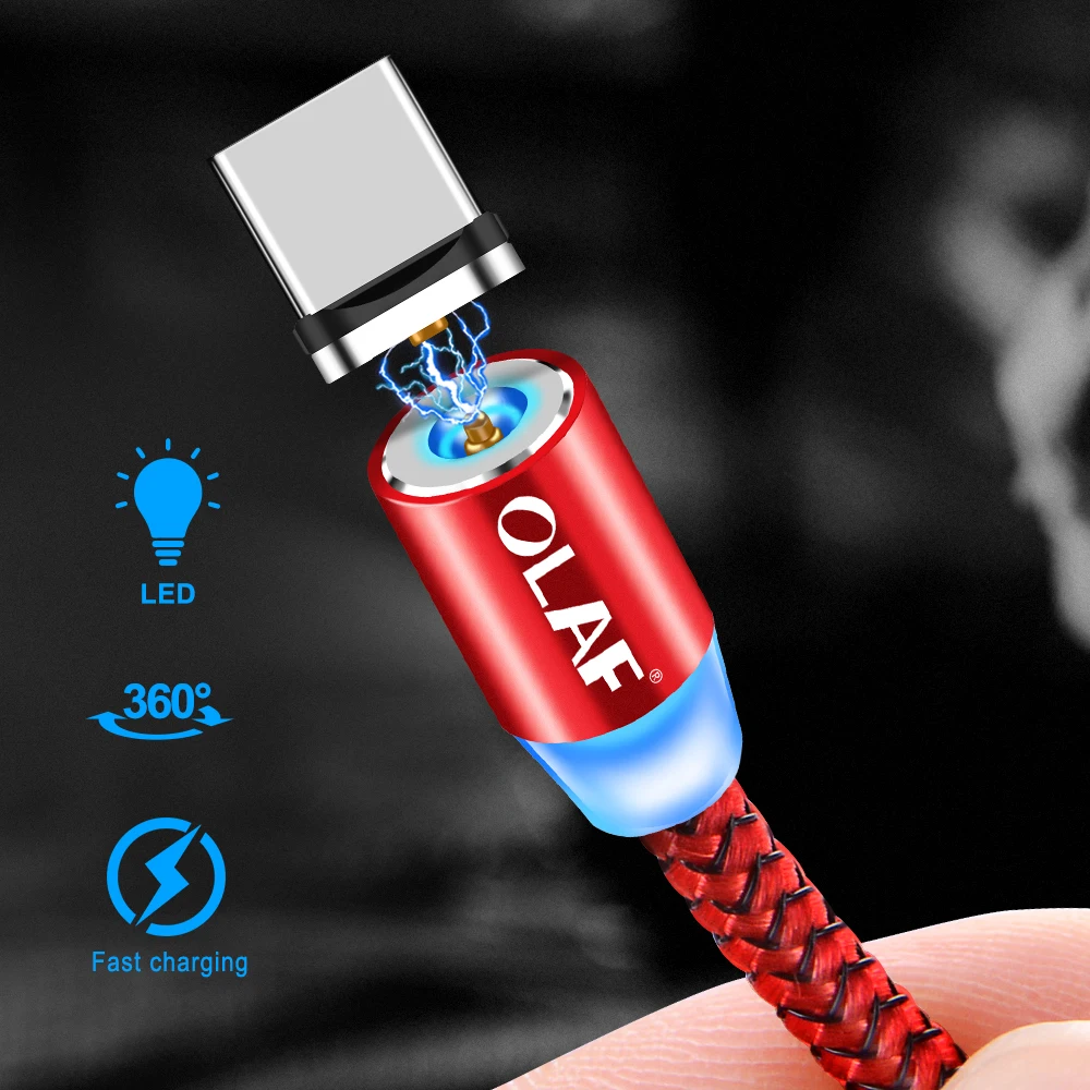 OLAF 1M& 2M светодиодный магнитный кабель и кабель Micro USB и кабель usb type C с нейлоновой оплеткой type-C Магнитный зарядный кабель для iPhone Xs Max