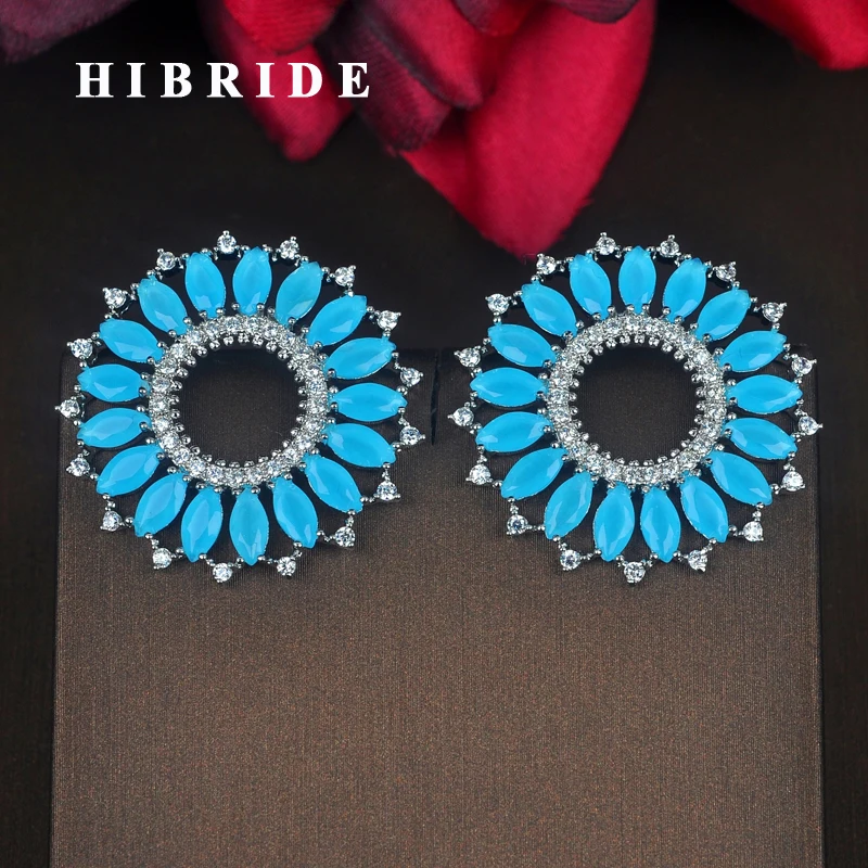 

HIBRIDE Brand Light Blue Mariquse Cut Flower Stud Earrings For Women Fashion Earring boucle d'oreille Wholesale Price E-759