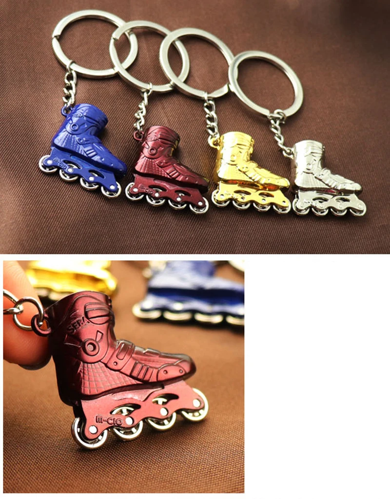 Novelty Simulation Rollerable Inline Skates SEBA Key Chain for Skating Accessories with Wheel Rotating, Stainless Steel Gift