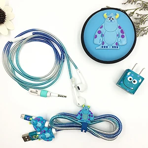Милый мультяшный usb-кабель протектор для Наушников набор с кабелем Стикеры для намотки градиент цвета спиральный usb-шнур с зарядным устройством для iphone - Цвет: Sulley