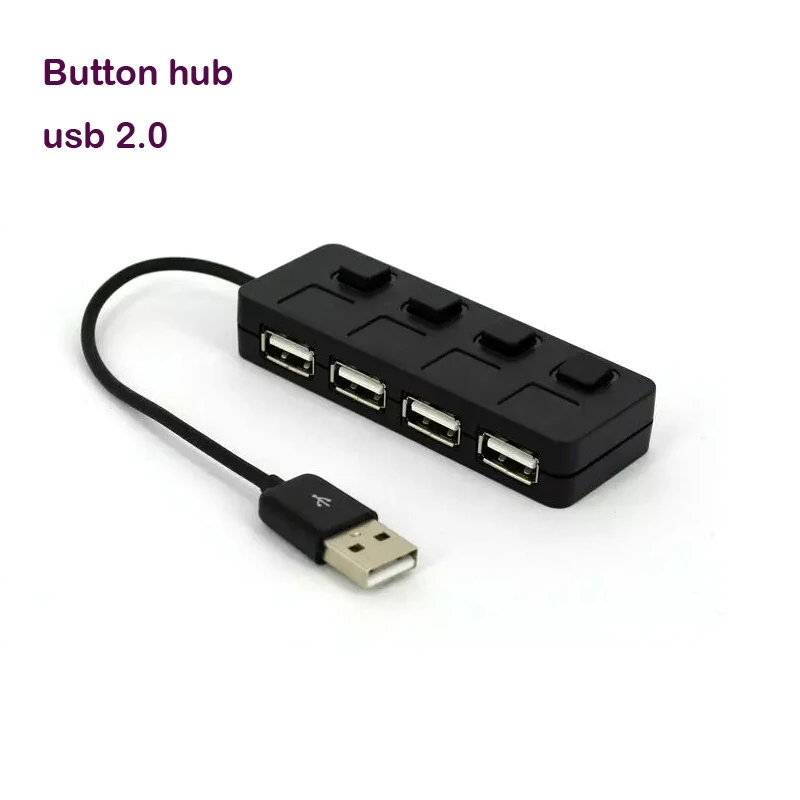 

High quality 4 Port HUB USB 2.0 Expansion Adapter Cable Independent Button switch PC Laptop black/white color free shipping