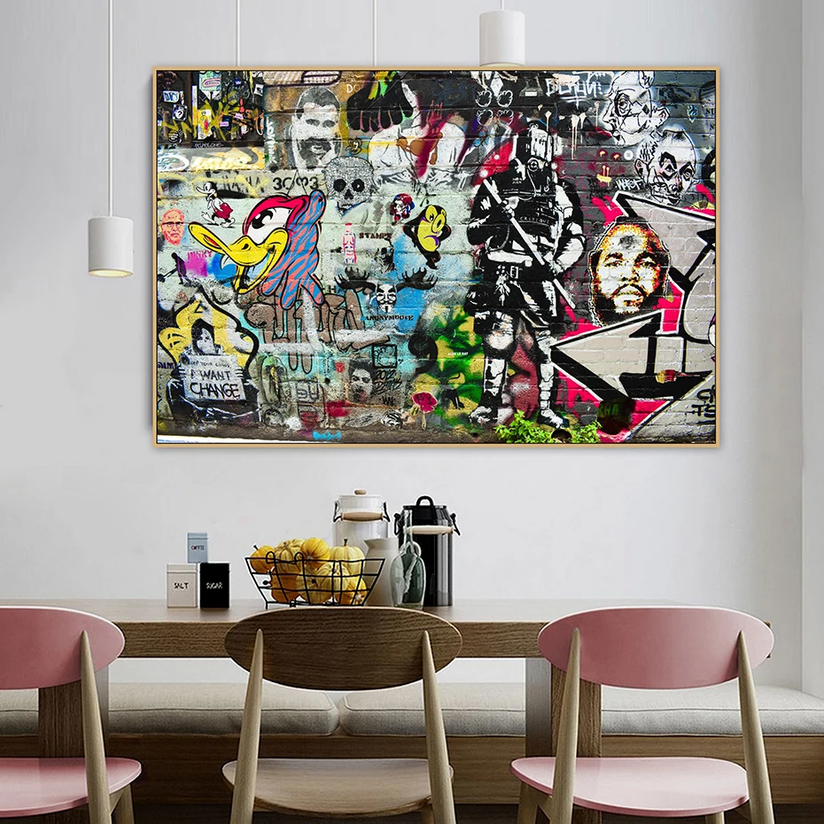 

Photo Collage of Graffiti Urban Street Art Canvas Painting Posters and Prints POP Wall Art Pictures Living Room Home Decor