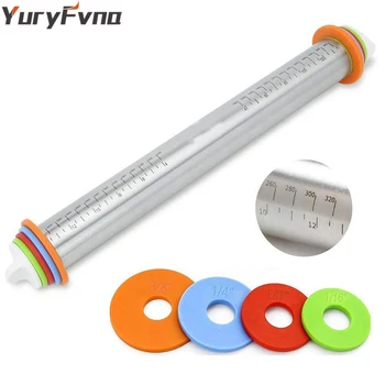 

YuryFvna Adjustable Stainless Steel Rolling Pin Removable Ring Adjustable Dough Roller Dough Pizza Pastry Pie Pasta and Cookies