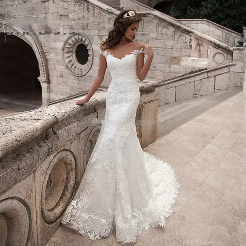 

Thinyfull 2019 Off Shoulder Sexy Mermaid Lace Appliques Wedding Dress Vintage Bridal Gown vestido de noiva Custom Made