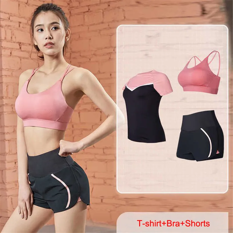 

Sport Suits Women Sportswear T-Shirts+Shorts+Bra Running sets Clothes Sports Joggers Training Gym Fitness Tracksuits S-XXL