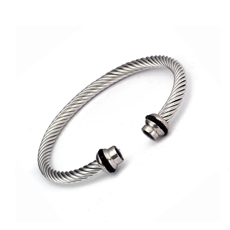 Unique Design Silver Color Chain Link Wristband Bangles Original Brand Open Steel Cuff Charm