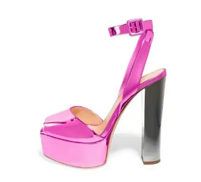 

2019 summer new style Fuchsia Chunky Heel Sandals Ankle Strap Peep Toe High Heels Shoes Super High Square Heel Sandals
