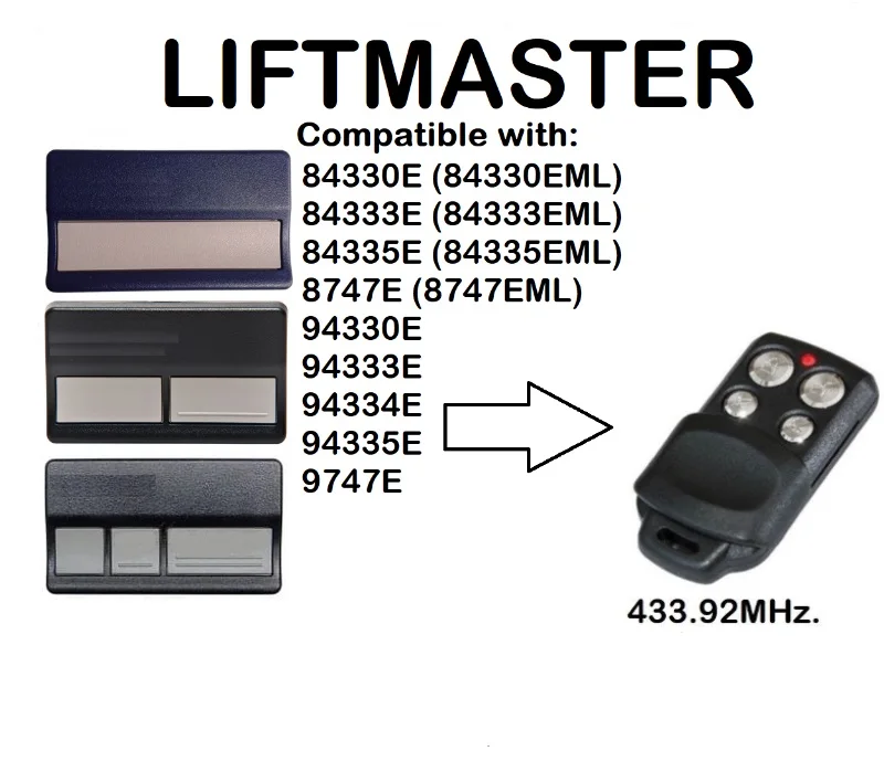 

Chamberlain liftmaster 94335E 94334E 94333E 84335E 84330E 84333E Compatible Replacement Remote Control Rolling Code 433MHZ