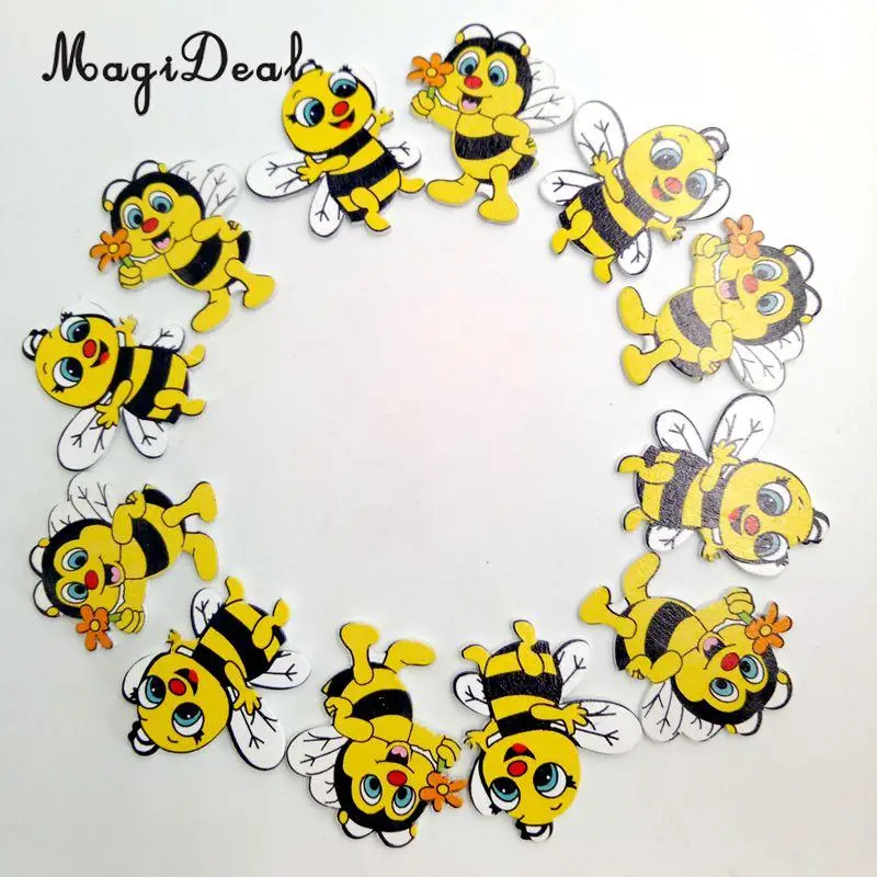 MagiDeal Cute 20Pcs Wooden Design Shapes Bee Embellishments for Scrapbooking Card Making DIY Craft Party Decoration Colorful 