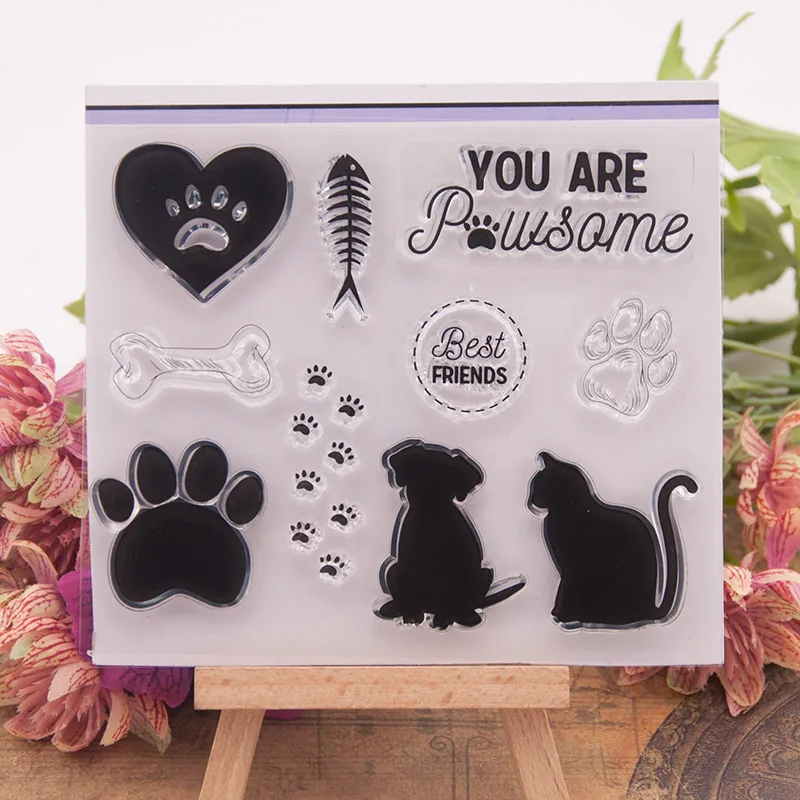 

Paw Cute Dog Cat Fish Bone Heart Transparent Clear Silicone Stamp for Seal DIY Scrapbooking Photo Album Clear Stamp Sheets