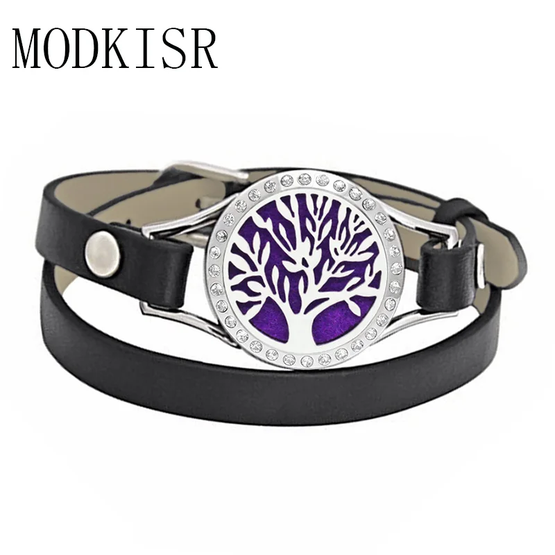 

MODKISR New Unveil Tree Of Life Genuine Stainless Steel Leather Bracelets Aromatherapy Perfume Diffuser Box Bangle Women Jewelry