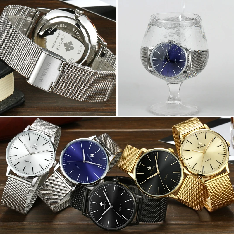 Часы наручные WWOOR Мужские кварцевые брендовые Роскошные простые тонкие